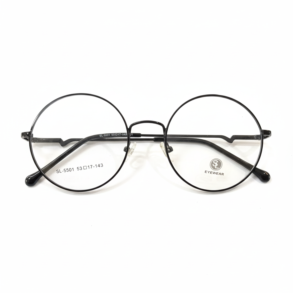 Oversized round black eyeglasses statement metal frame