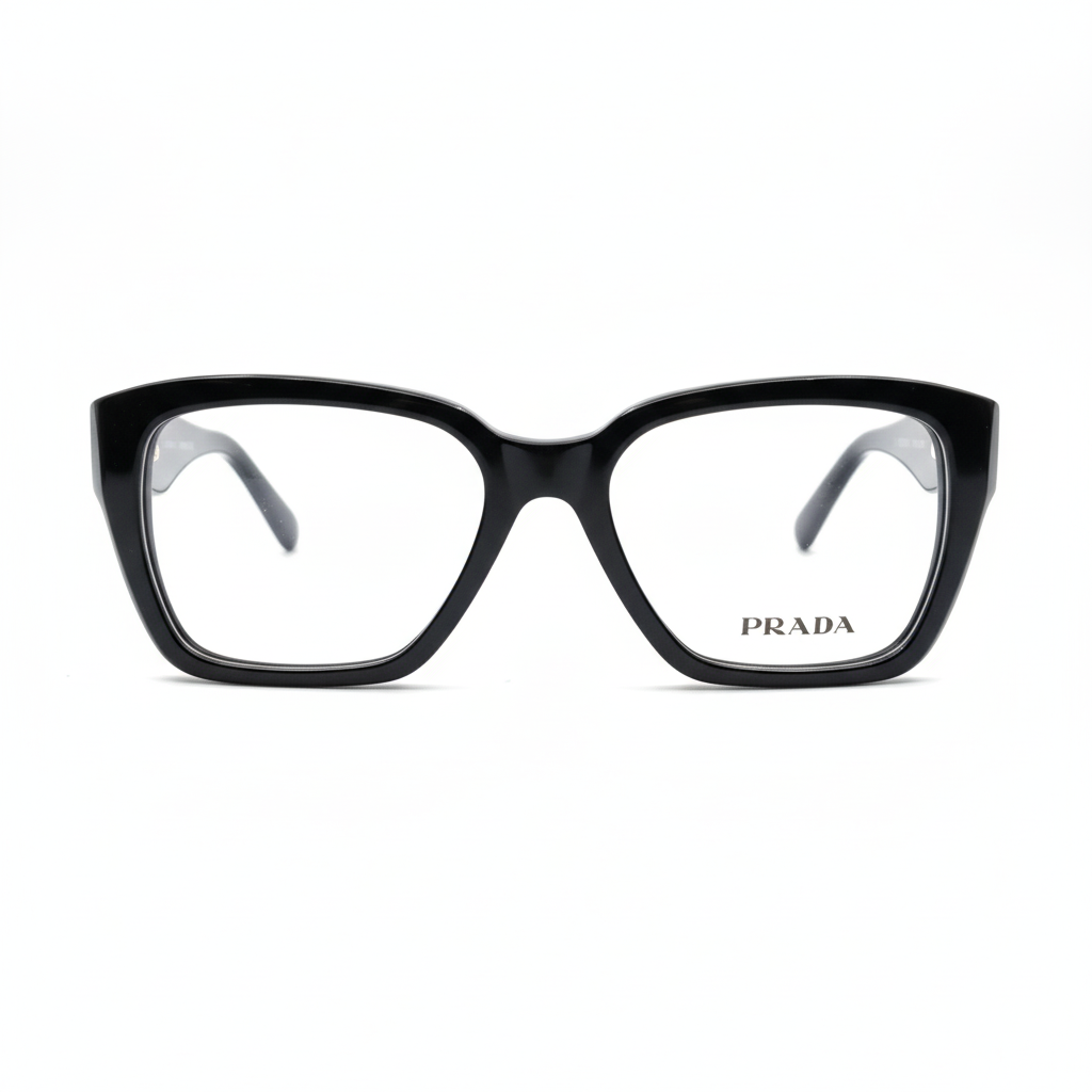 PRADA Designer Eyeglasses Black Square Frame Front View