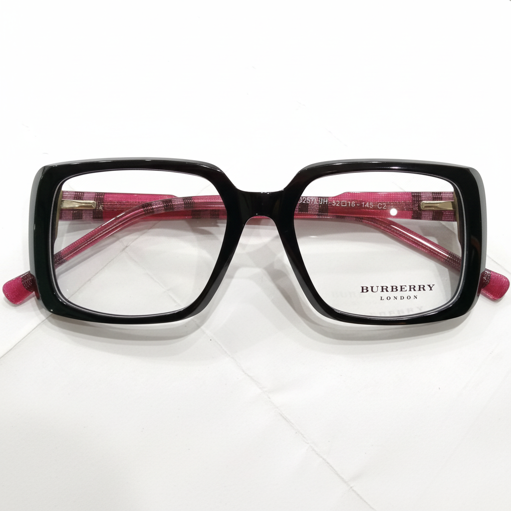 Burberry eyeglasses top view with pink check pattern