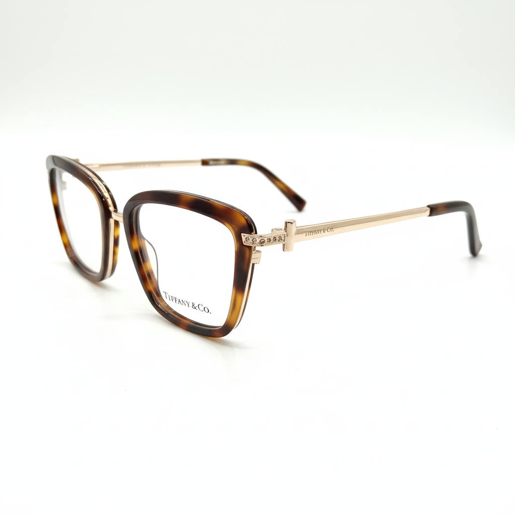 Tiffany & Co eyeglasses side view with gold temple detail